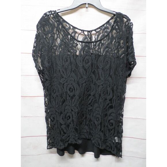 Apt 9 Tops - Apt 9 Plus Size 1x Black Floral Lace Top Blouse Short Sleeves Sheer